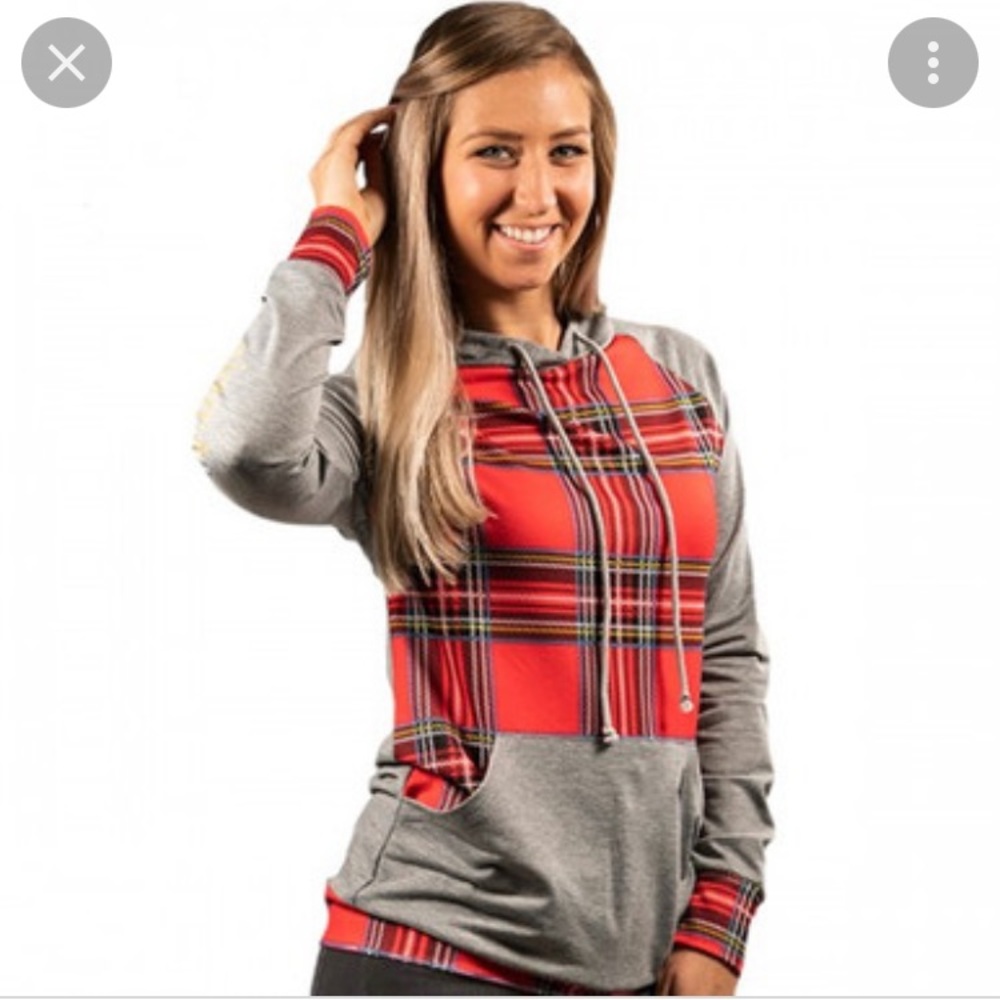Simply Southern Collection Red Plaid French Terry Hoodie Size M NWT